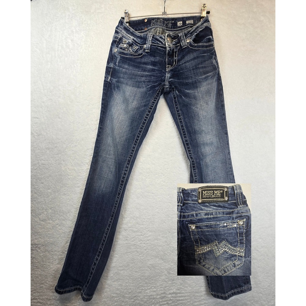 Miss Me Denim Brand Jeans Womens 26 Straight Leg Rhinestone Embellished JE1086TR